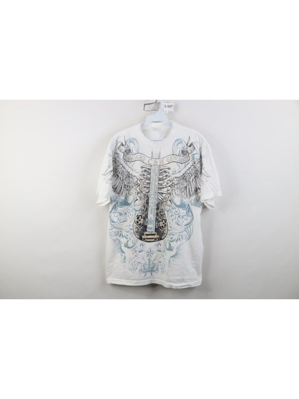 Vtg Y2K Streetwear Mens Large Tribal Skull Guitar Wings UFC MMA Fighting T-Shirt